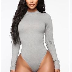 Gray Fashion Nova Long Sleeve Mock Neck Bodysuit In Size Small. Never Worn. Casual Gray Long Sleeve Bodysuit, Gray Bodysuit For Spring Loungewear, Spring Gray Bodysuit For Loungewear, Spring Gray Loungewear Bodysuit, Trendy Fitted Gray Bodysuit, Gray Spring Bodysuit For Loungewear, Trendy Gray Bodysuit For Spring, Gray Fashion, Mock Neck Bodysuit