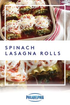 spinach lasagna rolls in a casserole dish