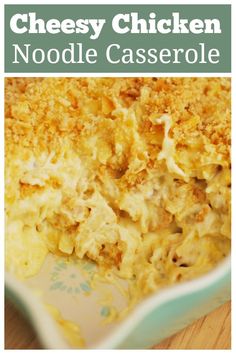 this noodle casserole is loaded with cheesy chicken and has cheese crumbs on top