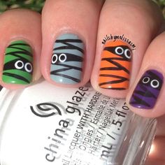 50 Cute And Creepy Halloween Nail Designs 2023 | Halloween Party Nails Kids Halloween Nails Easy, Halloween Fingernails Designs, Mummy Halloween Nails, Kids Halloween Nail Designs, Halloween Nails Kids, Kids Halloween Nails, Medium Almond French Tip, Halloween Pedicure, Diy Halloween Nails