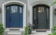 two pictures of the same front door, one is blue and the other is gray