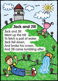 a child's book with an image of jack and jill on the hill