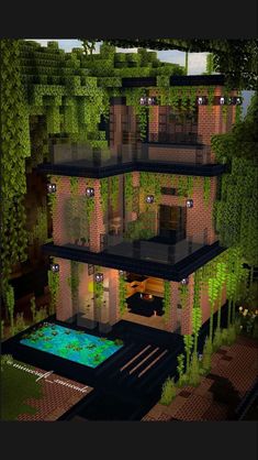 an image of a house that is in the middle of some trees and plants on top of it