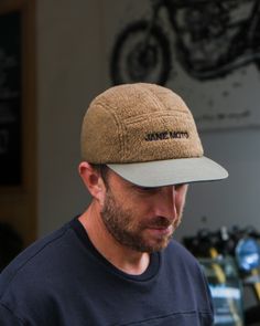 Our traditional 5-panel camper hat, body in PolarTec fleece and brim in twill. JANE MOTO embroidered on the front panel. Made in Queens. Camper Hat, Polartec Fleece, Hats