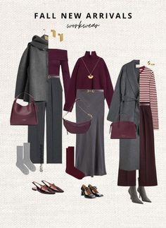 Burgundy Outfit, Colour Combinations Fashion, Belted Sweater, Trendy Fall Outfits, Grey Outfit, Looks Chic, Autumn Outfit, 가을 패션