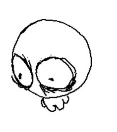 a drawing of a cartoon character with big eyes and a nose that looks like an alien