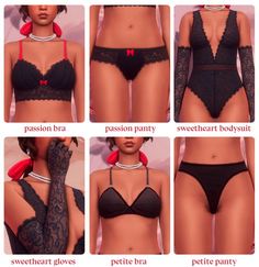 six images of different bras and panties for the female character in the video game