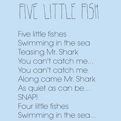 an image of a poem with the words five little fishes swimming in the sea