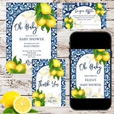 Mama's Main Squeeze baby shower lemons blue tiles Invitation  Zazzle Blue Tiles, Gifts Sign, Party Napkins, Shower Gifts