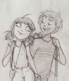 a drawing of two people standing next to each other