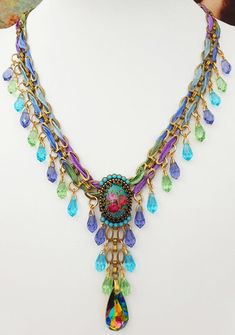 Michal Negrin Victorian necklace. With a Roses cabochon cameo, turquoise beads and purple, green and aqua briolettes. New in a gift box. For rare Michal Negrin items that can only be found in my eBay store, please visit AC Designer Outlet Combined shipping is only $5 for each additional item. Boho Purple, Michal Negrin, Victorian Necklace, Ethiopian Opal Ring, Floral Retro, Formal Party, Drop Necklace, Turquoise Beads, Purple Green