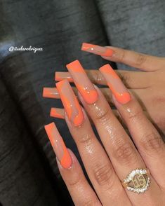 Nails Y2k, Orange Nail, Gel Paint, Long Acrylic Nails Coffin, Long Square Acrylic Nails, Pastel Nails, Orange Nails