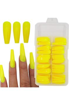 100pc Extra Long Colored Coffin Press on Nails Ballerina False Fake Acrylic Nail Tips Full Cover Fingernail Designs Artificial Nails for Women Girls Salon Nail Art DIY (Yellow) Fake Acrylic Nails, Girl Salon, Nails Ballerina, Fingernail Designs, Coffin Press On Nails, Nails For Women, Artificial Nails, Nail Art Diy, Nail Salon