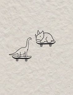 an image of two dinosaurs riding skateboards on the same board as one rhinoceros