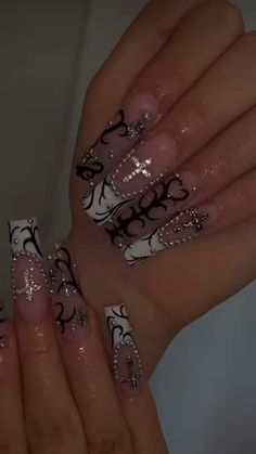 Punk Nails, Dope Nail Designs, Unique Acrylic Nails, Bling Acrylic Nails, Square Acrylic Nails