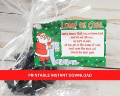 an image of a printable christmas card with santa clause on it and text that reads, lump of coal