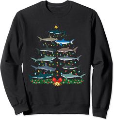 Shark Christmas Tree Ornament, Funny Shark Lovers Xmas Gifts Sweatshirt Shark Christmas Tree, Shark Christmas, Shark Sweatshirt, Funny Shark, Shark Gifts, Sharks Funny, Long Sleeve Baseball Tee, Shark Lover, Custom Tank Tops