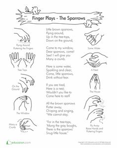 finger plays - the sparrows worksheet with instructions on how to use them