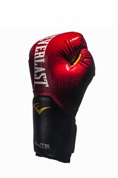 a red and black boxing glove on a white background