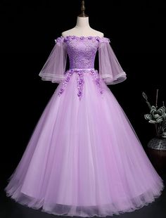 Ball Gown Luxurious Floral Quinceanera Prom Birthday Dress Off Shoulder 3/4 Length Sleeve Floor Length Tulle with Sash / Ribbon Embroidery Off Shoulder Party Dress, Gown Off Shoulder, Tulle Embroidery, Dress Off Shoulder, فستان سهرة, Dresses 2020, Prom Dresses With Sleeves, Dress Spaghetti, Formal Dresses Prom