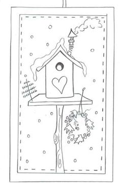 a birdhouse with a heart hanging from it's roof and the words love is in