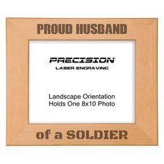 a wooden frame with the words, landscape orientation holds one 8x10 photo