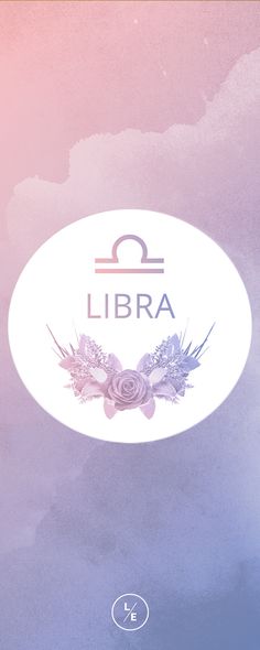 the logo for libra is shown on a purple and blue background with clouds in the sky