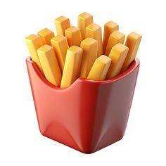 a red container filled with french fries on top of a white background