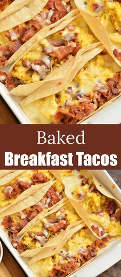 baked breakfast tacos on a plate with tortillas