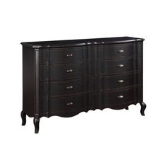 an ornate black dresser with drawers