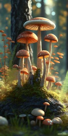 many mushrooms are growing in the forest