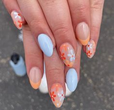 Adult Nail Designs, Orange Daisies, Summer Nails Ideas, Diy Salon, Beachy Nails, Short Coffin, Gel Nail Tips, Simple Gel Nails