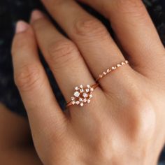 Starry Night Ring - R052 — N+A - Handmade Fine Jewelry in NYC Rose Quartz Ring Engagement, Morganite Engagement Ring Set, Quartz Engagement Ring, Zierlicher Ring, Morganite Engagement Ring, Rose Engagement Ring, Diamond Cluster Ring, Rose Gold Engagement Ring, Diamond Cluster