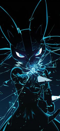 an animated image of a cat with glowing blue eyes and claws on it's face