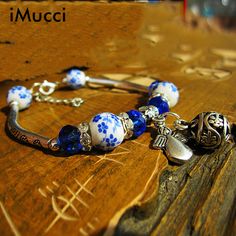 iMucci Trend Handmade Miao Silver Jewelry Retro Ceramic Bracelet For Women Love Wristband Rope Link Chain Adjustable Accessories Miao Silver, Ceramic Bracelet, Link Chain, Silver Jewelry, Charm Bracelet