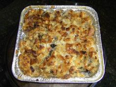 a casserole dish sitting on top of a stove