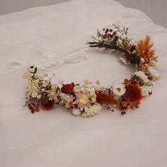 "Wedding orange dry wreath, bridesmaid flower gift, rustic boho wreath, girl child crown, bridal hair accessory, engagement crown 🌿Boutonniere size 3.5\"-4.7\" H  🌿Adule Crown  18\" L 🌿Child Crown 1-5 years size 16\"-17\" L 🌿Bridal Set : Adule Crown+Boutonniere 🌿Product maintenance and features and defects: 1. These are handmade by natural processing, there will be some deviations in the appearance and size of each piece, but it will not affect the overall effect! 2. All materials are preserved flowers or natural dried flowers, no water is required, and can be kept for 1-3 years in a dry environment! 3. If you need to clean up, use a hair dryer to gently blow off the dust! 4. Due to the influence of light or display, there will be slight color difference! 5. The stems and leaves will Boho Wedding Hairpiece, Rustic Flower Crown, Autumn Wedding Headpiece, Fall Wedding Floral Crown, Fall Flower Crown Wedding Floral Headpiece, Fall Wedding Hair Pieces, Fall Weding Flower Crown, Fall Wedding Flower Girl, Fall Crown