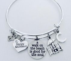 To Personalize…Use this link if you would like to add Birthstones to this bracelet ~ https://www.etsy.com/listing/774404837If you choose the Deluxe Gift Box, this can be shipped (Free Priority Shipping) for a Special Retirement Gift.Deluxe Gift Box Includes:- Deliciously scented Large 11 oz. candle- One live, hand-selected succulent - Handmade Charm Bracelet (As shown in FIRST picture)- Lavender Bath Bomb (Coloring May Vary) - 5x7 Greeting card (With your Personal Message Handwritten on the back Personalized Retirement Gifts, Handmade Charm Bracelets, Expandable Bangle Bracelet, Retirement Gifts For Women, Lavender Bath, Stackable Bangles, Bangles Making, Split Rings, Retirement Gift