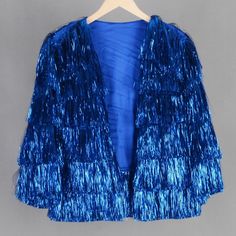 Welcome to my shop, I am in China. It will need around 20 days for international orders. Please consider the time when placing order. Quicker express DHL,Fedex,UPS available(NEED ADD SHIPPING COST). Please send us a message with any questions or deadlines before placing order! Magical tinsel fringe jacket!  Fun to wear and looks epic in the sun! Perfect for concert,wedding,birthday,party,costume event,rave and so on. This is made of double layers tinsel tassels,so it may quite heavy and not suit Blue Karma Jacket, Blue Fringe Jacket, Winter Party Outerwear With Tassels, Long Sleeve Party Outerwear With Tassels, Party Outerwear With Tassels, Unique Eras Tour Outfits, Tassel Jacket, Varsity Jacket Women, Party Jackets