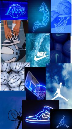 a collage of photos with nike logos and basketballs