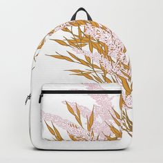 Grass bloom bouquet print on white background Backpack