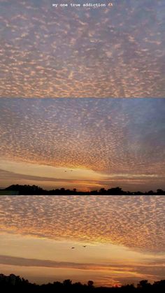 the sky is filled with clouds as the sun sets in the distance over water and land