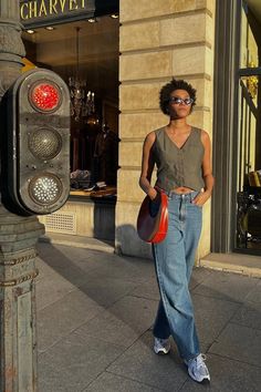 Paris Spring Outfit, Sweater Dress With Tights, Simple Spring Outfits, Staple Tops, Fitted Denim Jacket, Parisian Women, Metallic Jeans, Fine Knit Sweater, Metallic Pants