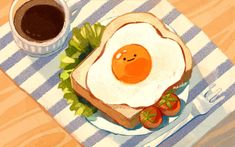 an egg is on top of toast with tomatoes and lettuce