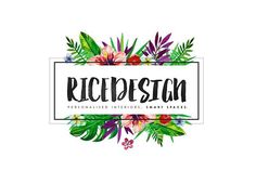 the logo for ricodesta, a professional interior and family beauty brand with flowers on it