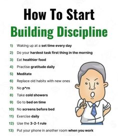 a poster with instructions on how to start building discipline