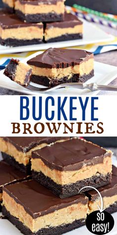 this is an image of buckeye brownies with peanut butter on top and chocolate in the middle