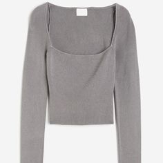 Fitted, Fine-Knit Crop Top With A Square Neckline And Long Sleeves. Length: Crop Sleeve Length: Long Sleeve Fit: Slim Fit Style: Crop Top Neckline: Square Neckline Description: Gray, Solid-Color H&m Knit Tops For Fall, Fall Knit Tops By H&m, H&m Relaxed Fit Tops For Loungewear, H&m Tops For Spring Layering, H&m Spring Layering Tops, H&m Tops For Loungewear In Fall, H&m Casual Tops For Layering, H&m Tops For Summer Loungewear, H&m Summer Loungewear Tops