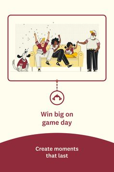 an advertisement for the game day with people sitting on couches and playing video games