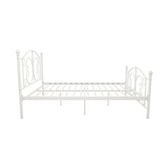 a white metal bed frame is shown with the headboard and foot board raised up